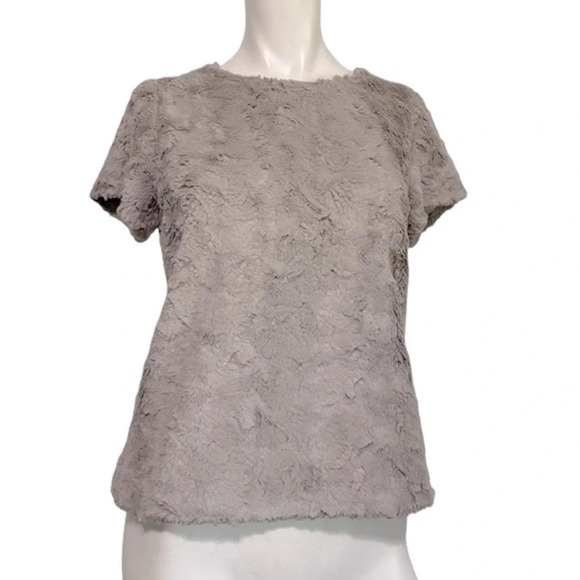 Anthropologie Leifsdottir Gray Faux Fur Short Sleeve Top Size Small Petite - Picture 2 of 5